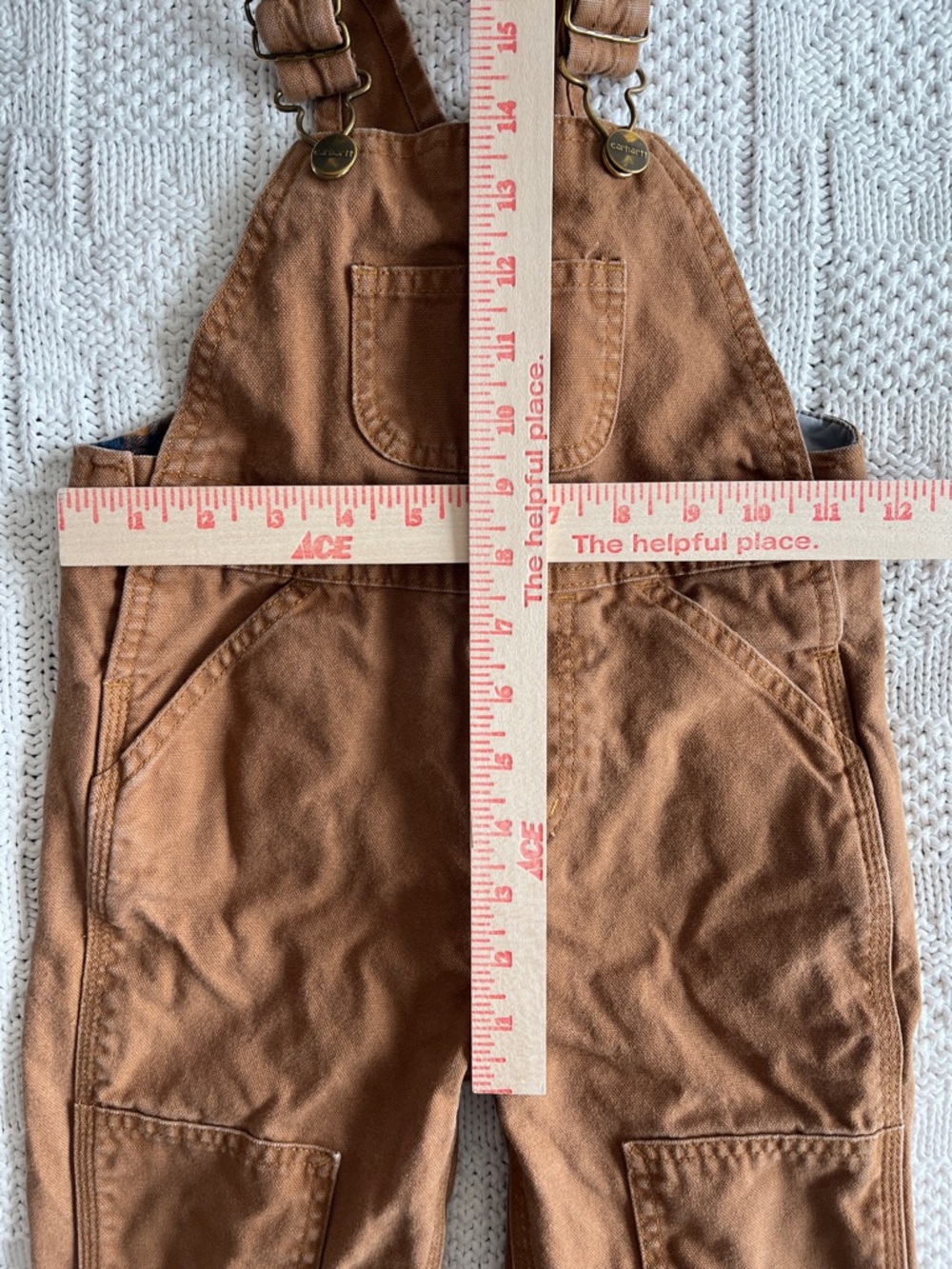Carhartt Kids' Canvas Bib Overall Flannel-Lined in Carhartt Brown Sz 2T - Picture 5 of 10